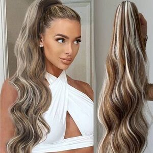 Clamping Ponytail Hair Extensions, 26 Inch Fake Hair, Water Ripple Curly Hair,